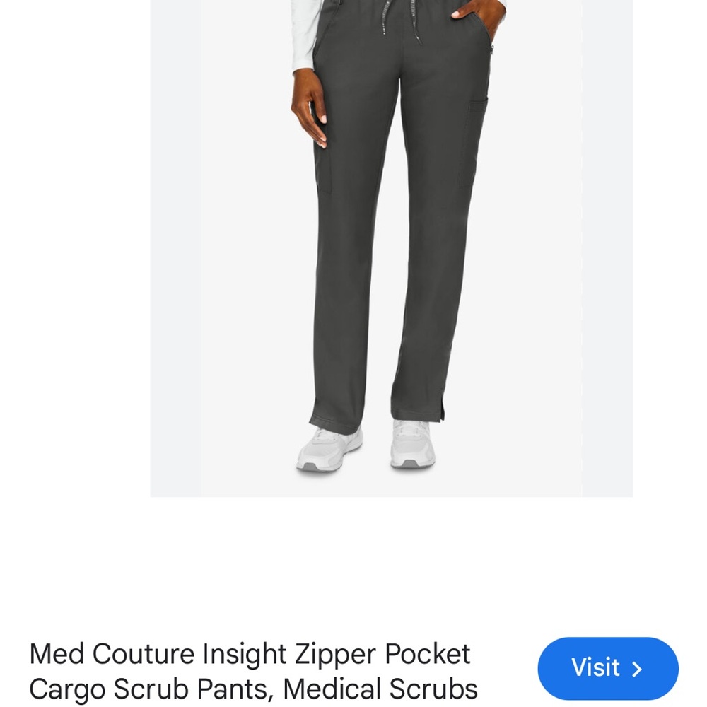Med Couture Women's Cargo Scrub Pants in Charcoal Gray and top